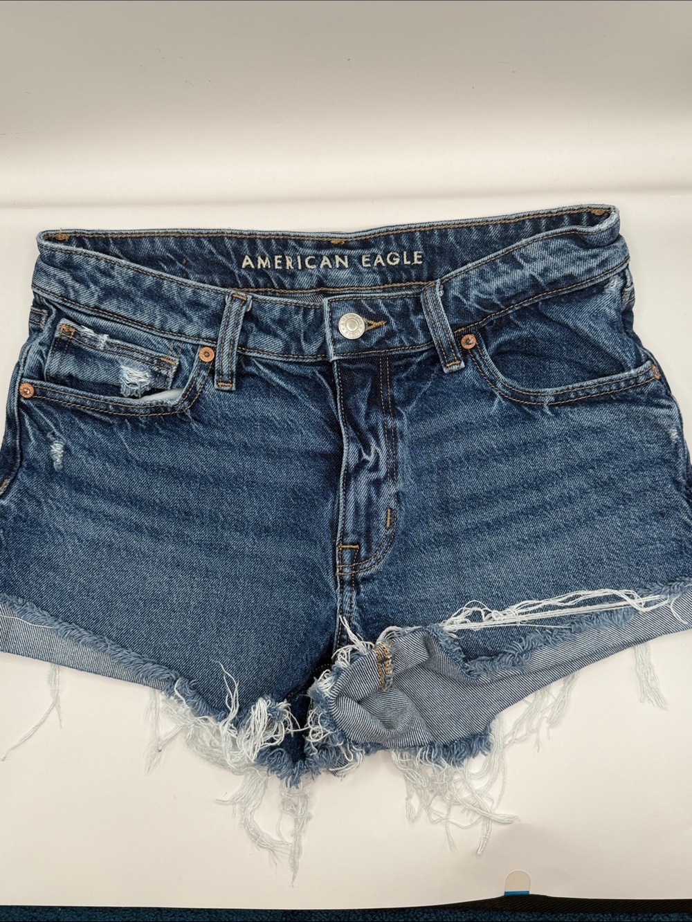 American Eagle Outfitters Distressed Dark Indigo Denim Cutoff Shorts